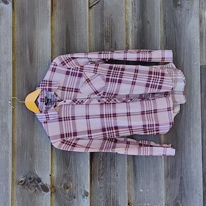 Rue21 plaid button-down shirt purple roll tab sleeves pocket flannel tunic - S
